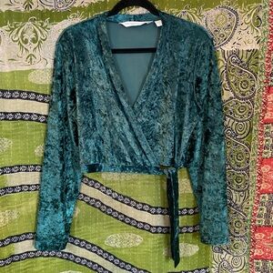 Vintage 90's Victoria's Secret Emerald Crushed Velvet Wrap Blouse Size Medium